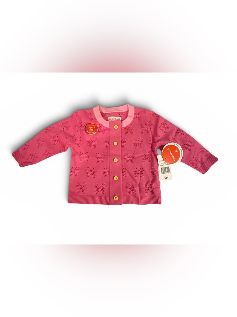 Magnetic Me Girls Pink Heart Knit Cotton Magnetic Cardigan Sweater 12-18M